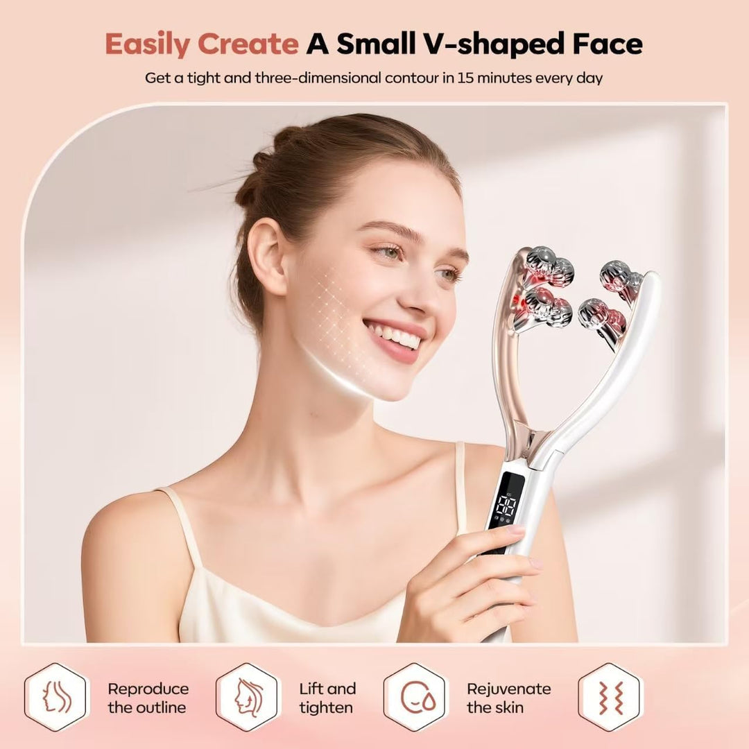 V Face Beauty Device | 4 in 1 - RF Radio Frequency + Microcurrent + Vibration + Red & Blue Light